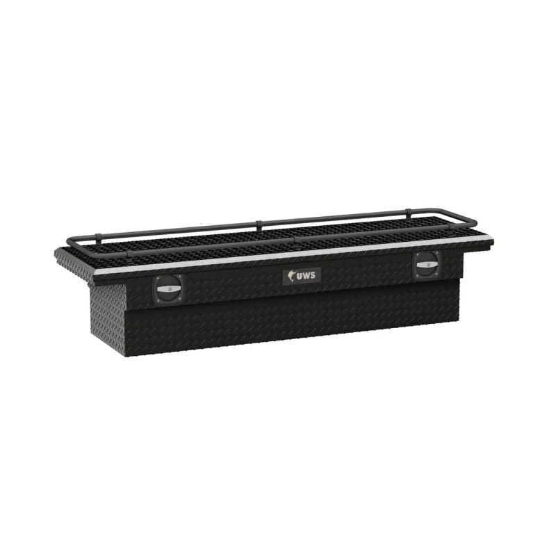 UWS 69" Gloss Black Aluminum Secure Lock Crossover Truck Tool Box, Low Profile, With Rail Model SL-69-LP-BLK-R
