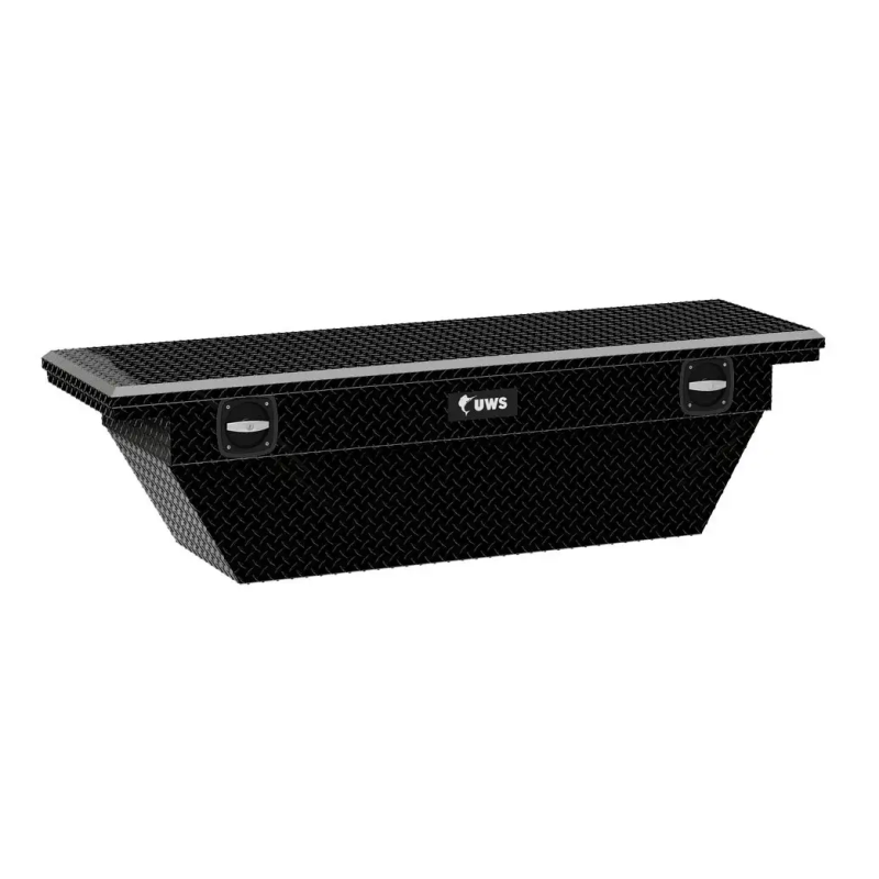 UWS 69" Gloss Black Aluminum Angled Secure Lock Crossover Truck Tool Box with Low Profile Model SLD-69-A-LP-BLK