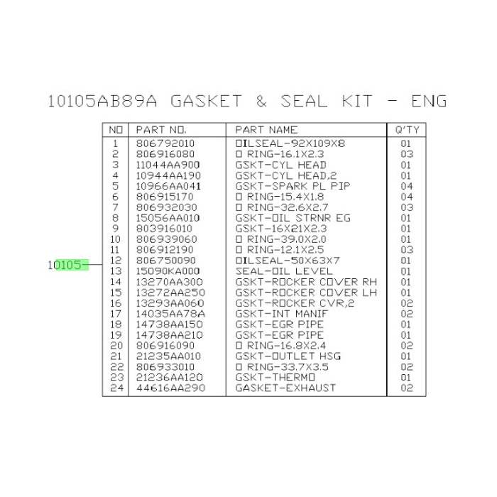 Subaru OEM Engine Gasket Seal Set 20-25 Outback / Legacy | 10105AB89A9X