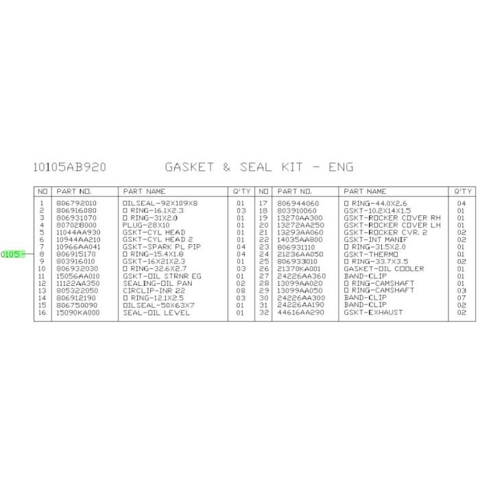 Subaru OEM Master Gasket Kit - FB25D Subaru BRZ 2022-2025 | 10105AC571