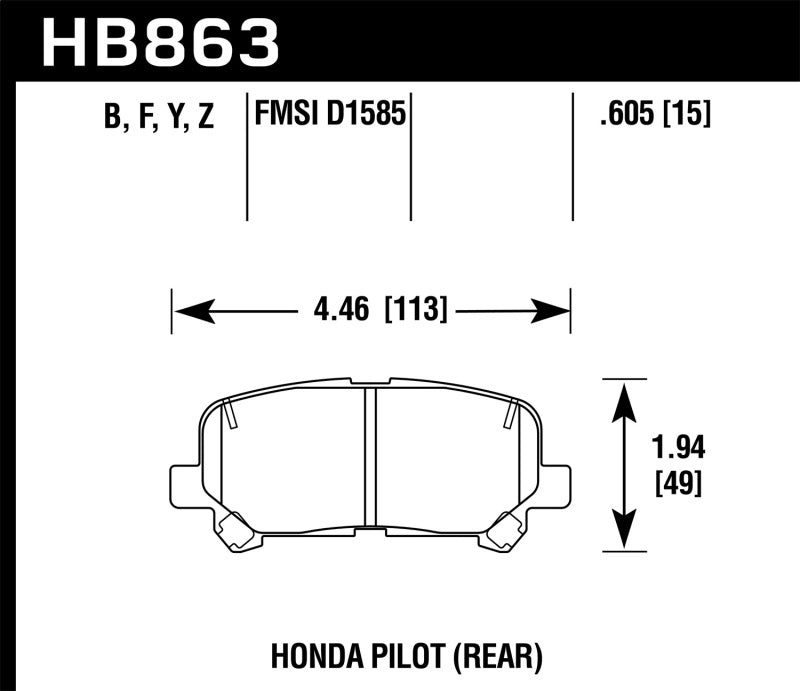 Hawk 12-15 Honda Pilot LTS Street Rear Brake Pads hawkHB863Y.605