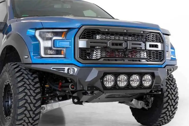 Addictive Desert Designs 17-20 Ford F-150 Raptor Bomber Front Bumper w/ 4 Rigid 360 6in Round Mounts f110014110103