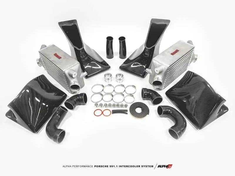 AMS Performance 13-15 Porsche 911 Turbo/Turbo S (991.1) Alpha Intercooler Kit w/Carbon Fiber Shrouds alp-23-09-0001-1