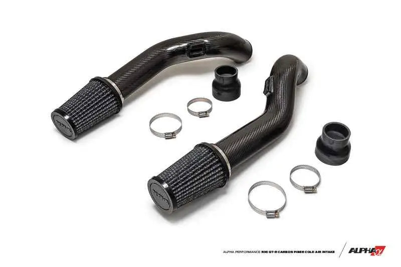AMS Performance 2009+ Nissan GT-R R35 (CBA/DBA) Alpha Carbon Fiber Intake Pipes for Stock Turbos alp-07-08-0008-1