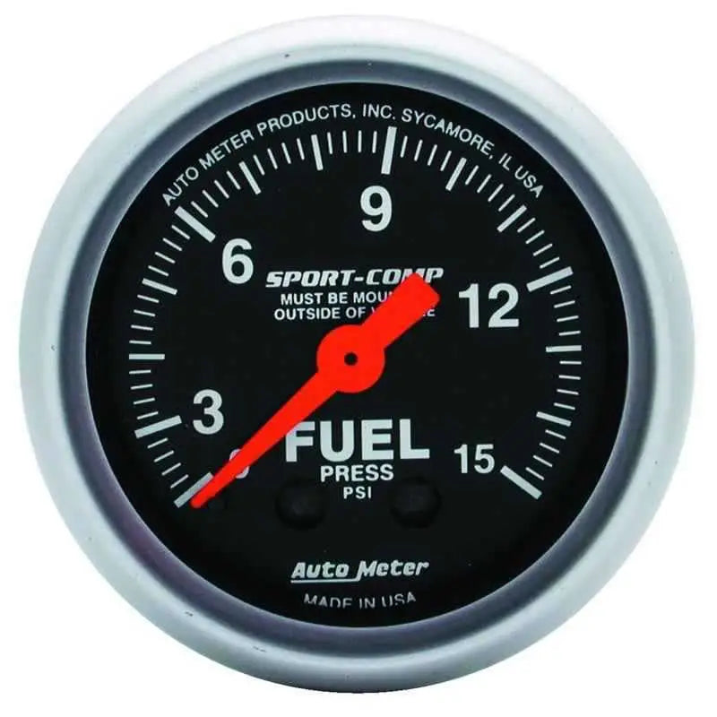 Autometer 2-1/16in 0-15 PSI Mechanical Sport-Comp Fuel Pressure Gauge 3311