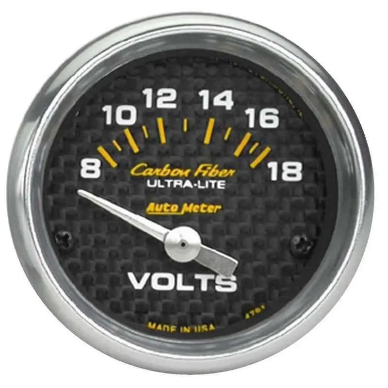 Autometer Carbon Fiber 52mm 8-18 Volt Electronic Volt meter 4791