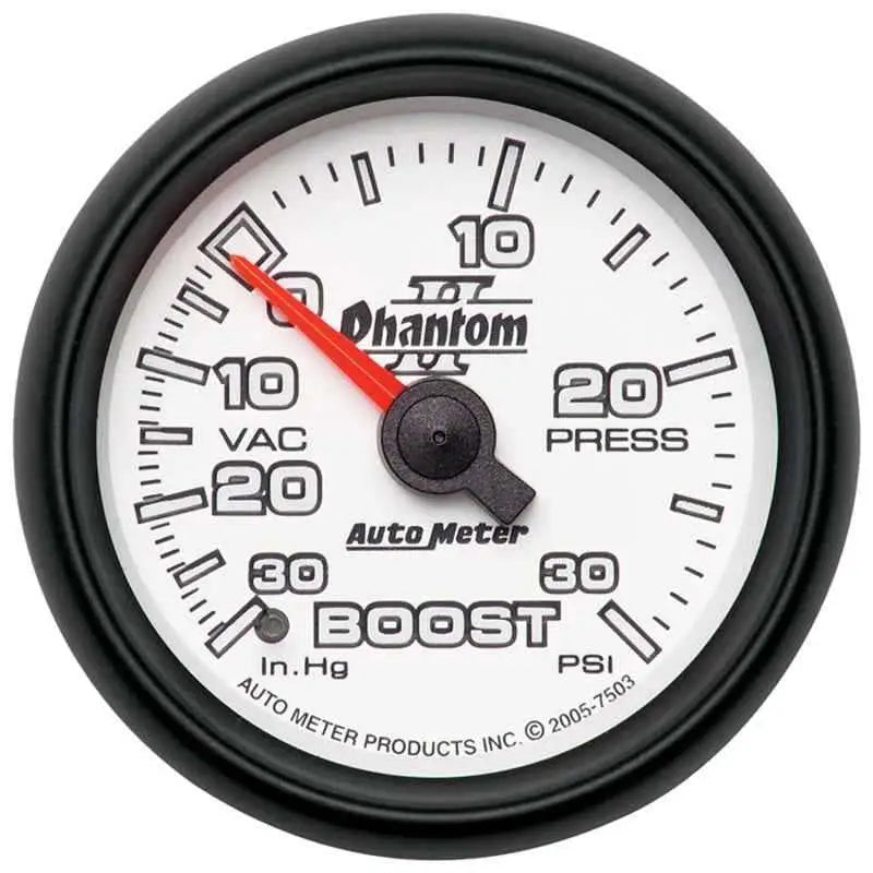 Autometer Phantom II 52.4mm Mechanical Vacuum / Boost Gauge 30 In. HG/30 PSI 7503