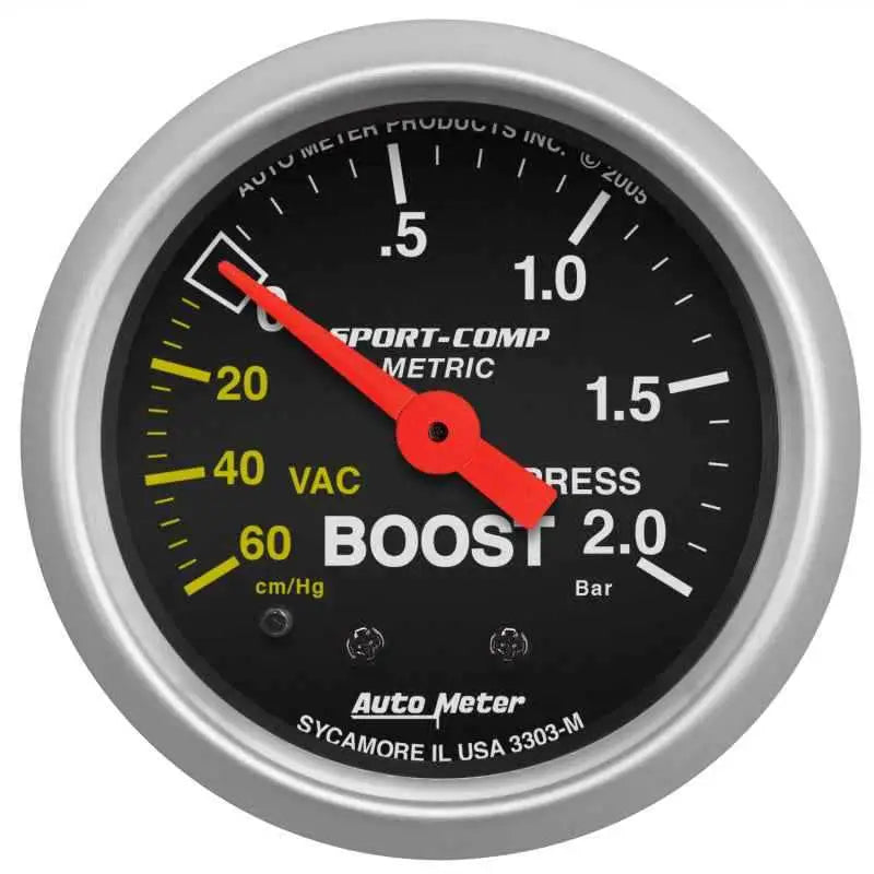 Autometer Sport-Comp 52mm 60cm/HG -2.0 Bar Mechanical Boost Gauge 3303-m