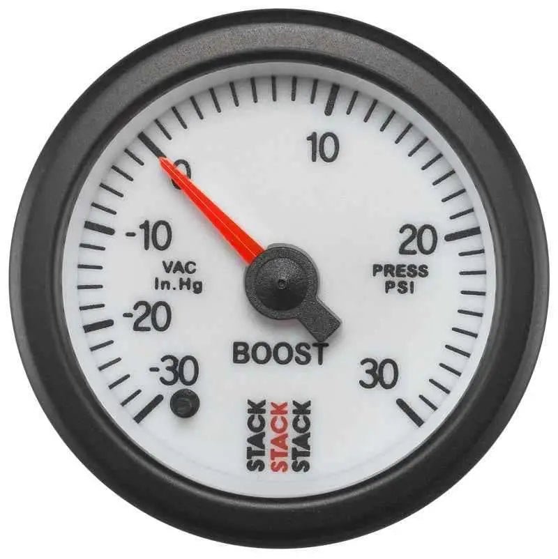 Autometer Stack 52mm -30INHG to +30 PSI (Incl T-Fitting) Pro Stepper Motor Boost Press Gauge - White st3362