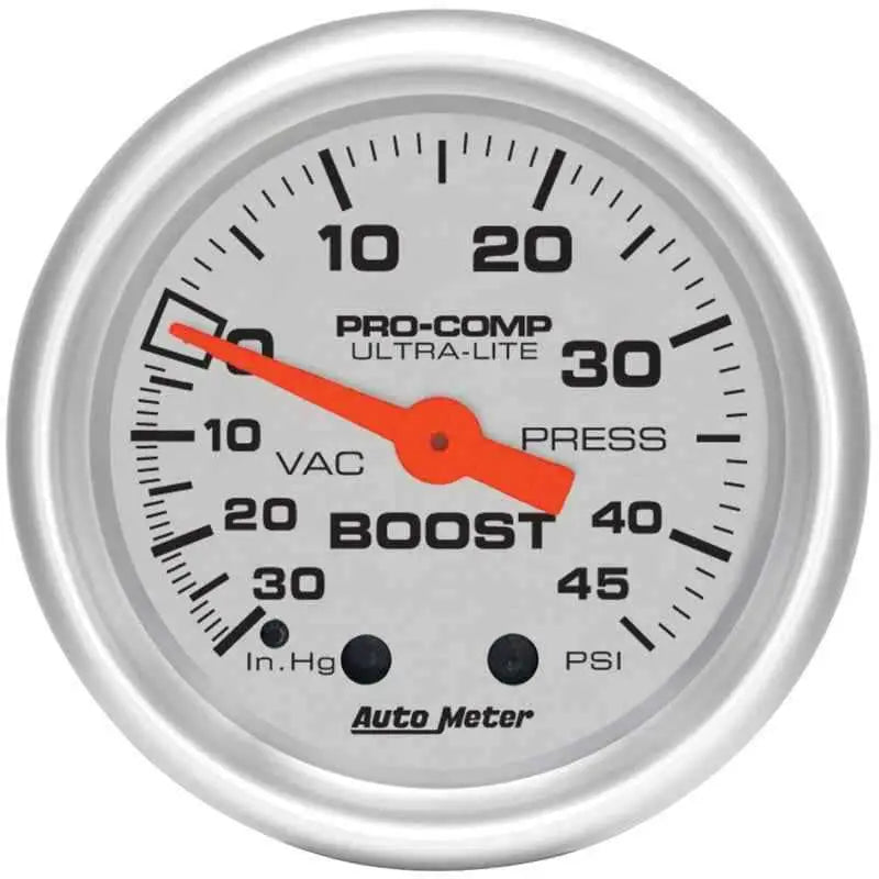 Autometer Ultra-Lite 52mm 30 IN HG/45 PSI Mechanical Boost/Vacuum Gauge 4308