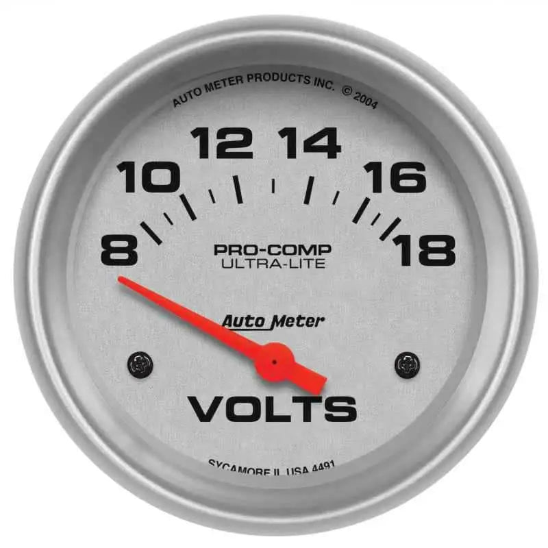 Autometer Ultra-Lite 66.7mm Short Sweep Electric 8-18 Volts Voltmeter 4491