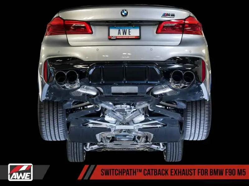 AWE Tuning 18-19 BMW F90 M5 SwitchPatch Cat-Back Exhaust- Black Diamond Tips 3025-43066