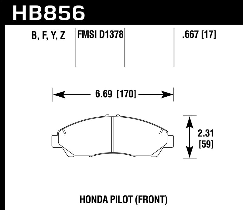Hawk 09-15 Honda Pilot LTS Street Front Brake Pads hawkHB856Y.667