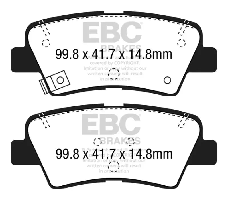 EBC 15+ Hyundai Sonata 1.6 Turbo (Elec Park Brake) Ultimax2 Rear Brake Pads ebcud1813