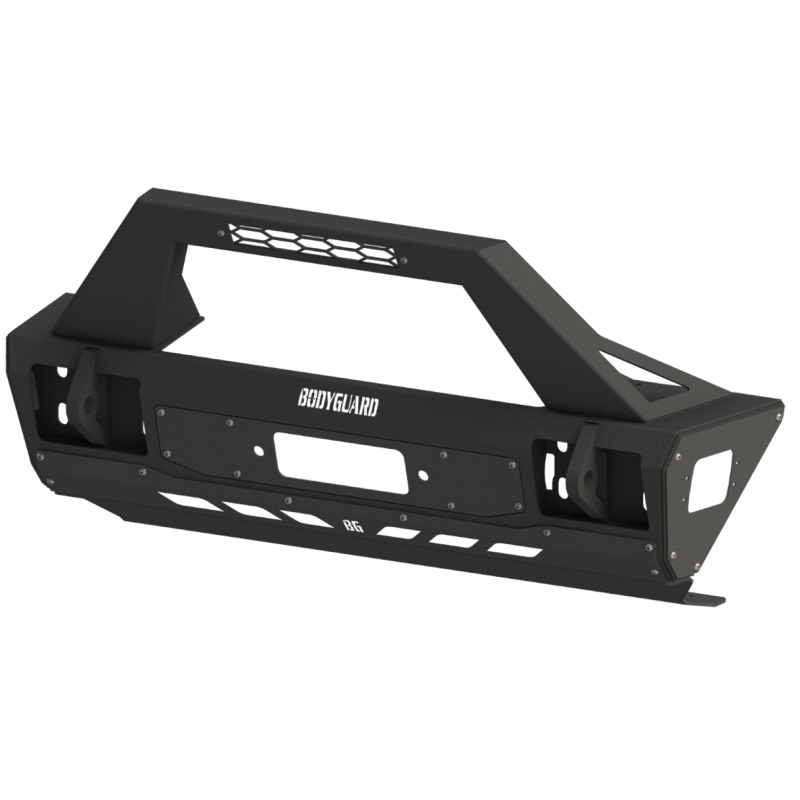 Bodyguard Gladiator Front Bumper Stubby With Push Bar End Cap Light Cutouts With Camera Harness + Pod Bare Metal Model 99305BNB