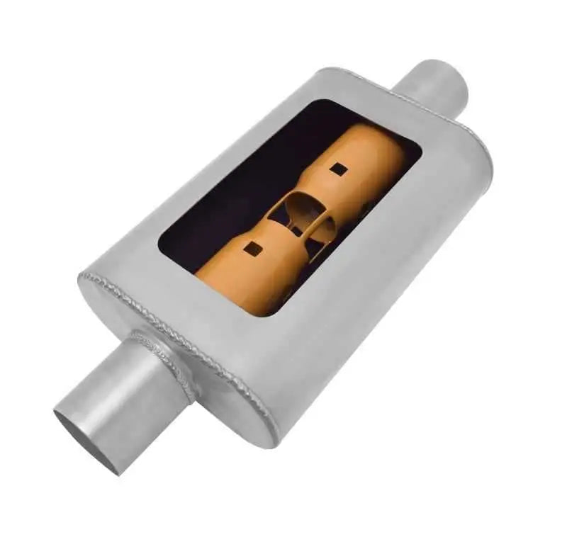 Gibson MWA Superflow Center/Center Oval Muffler - 4x9x14in/3in Inlet/3in Outlet - Stainless bm0108