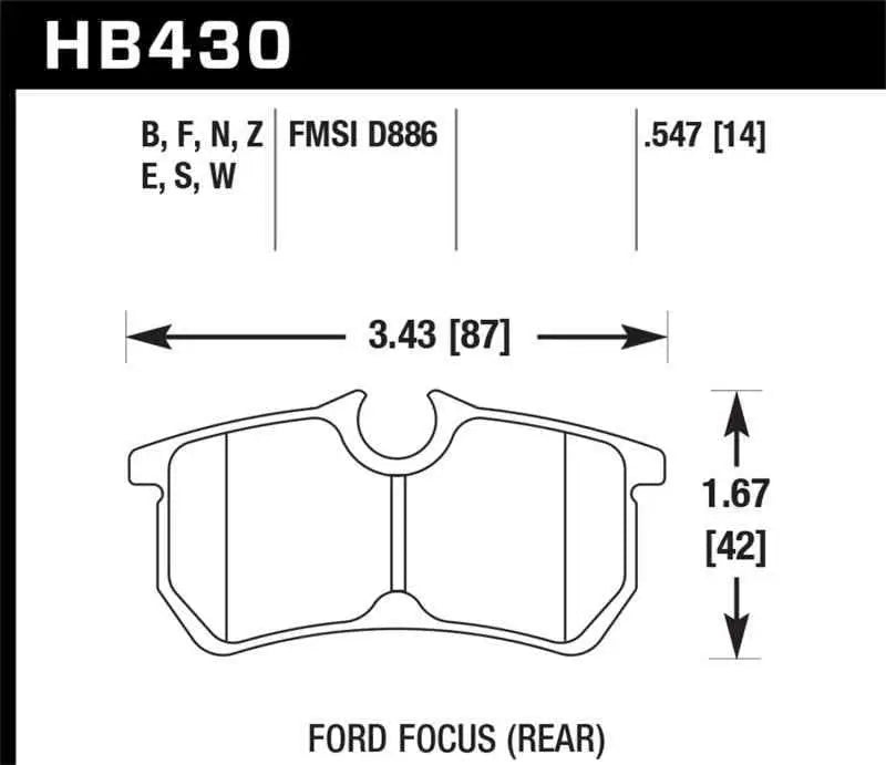Hawk 00-07 Ford Focus DTC30 Rear Race Brake Pads hb430w-547