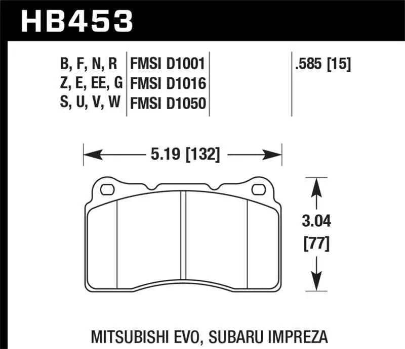 Hawk 03-06 Evo / 09-10 Evo X / 04-09 STi / 09-10 Genesis Coupe (Track Only) / 2010 Camaro SS / 08-09 hb453f-585