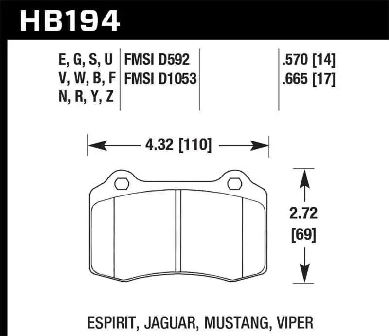 Hawk 04-11 Chry 300C/06-14 Jeep Grand Cherokee SRT-8 /10-14 Chevy Camaro SS Race DTC-30 Brake Pads hb194w-570