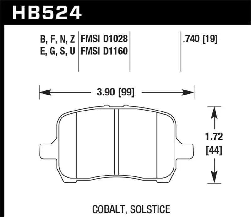 Hawk 05-07 Cobalt SS / 08-09 HHR / 04+ Malibu / 07A+ G5 GT / 06+ G6 / HPS Street Front Brake Pads hb524f-740