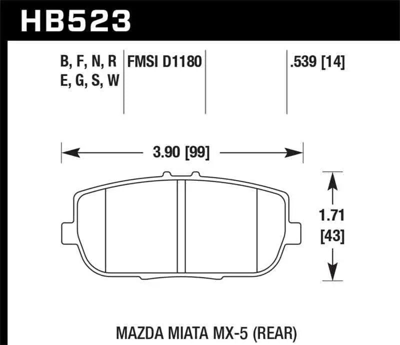 Hawk 06-10 Mazda Miata MX-5 DTC-30 Race Rear Brake Pads hb523w-539