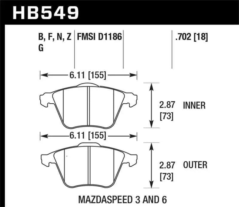 Hawk 07-08 Mazdaspeed3/06-07 Mazdaspeed6 HPS Street Front Brake Pads hb549f-702