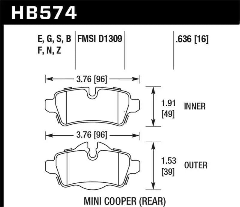 Hawk 07+ Mini Cooper HPS Street Rear Brake Pads hb574f-636