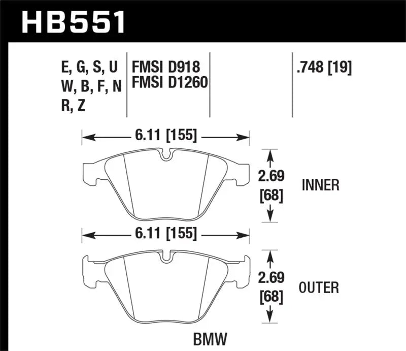 Hawk 09-13 BMW M3 DTC-60 Race Front Brake Pads hawkhb551g-748