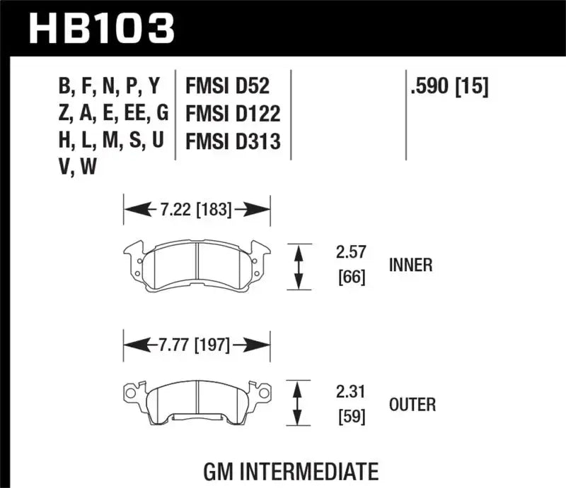 Hawk 76-77 Chevrolet Camaro LT / 72 Camaro Z28 / 69-81 Camaro DTC-70 Race Front Brake Pads hawkhb103u-590