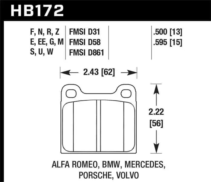 Hawk 77-79 Alfa Romeo Sprint HPS 5.0 Front Brake Pads HB172B.595