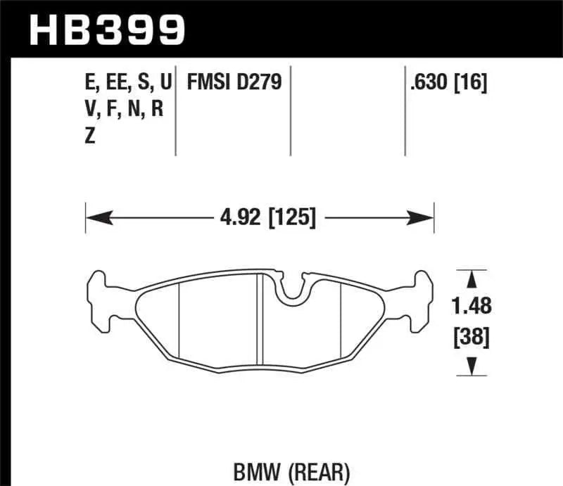 Hawk 84-4/91 BMW 325 (E30)Blue 9012 Rear Race Pads (NOT FOR STREET USE) HB399E.630