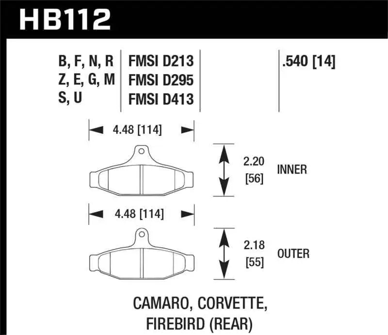 Hawk 84-96 Corvette /88.5-97 Pontiac Firebird HPS Street Rear Brake Pad hb112f-540