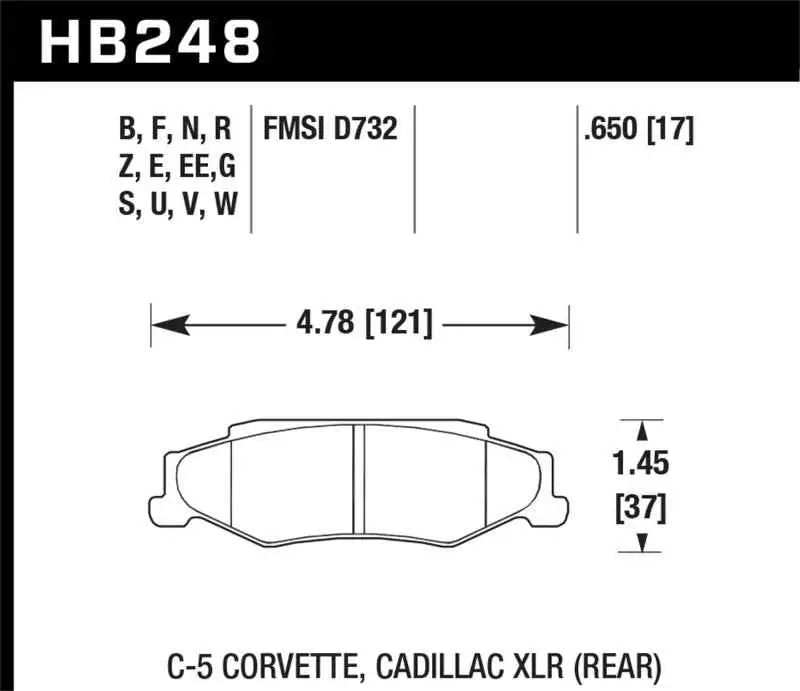 Hawk 97-06 Corvette (incl C5 Z06) HPS Street Rear Brake Pads hb248f-650