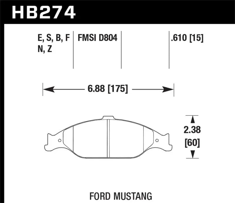 Hawk 99-04 Ford Mustang Base/GT HPS Street Front Brake Pads hawkhb274f-610
