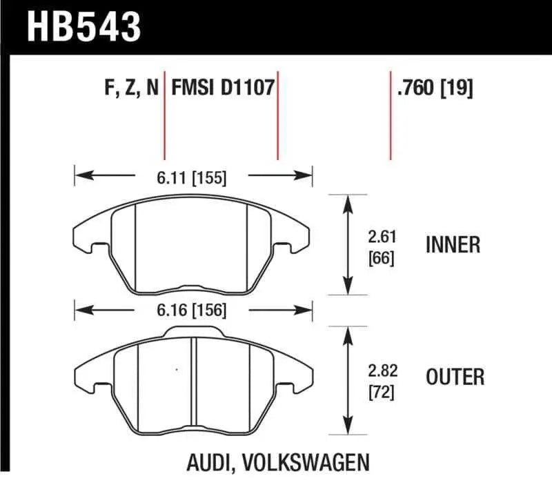Hawk Audi A3 Quattro / VW EOS / Golf / Jetta / Passat / Rabbit HPS Front Brake Pads hb543f-760