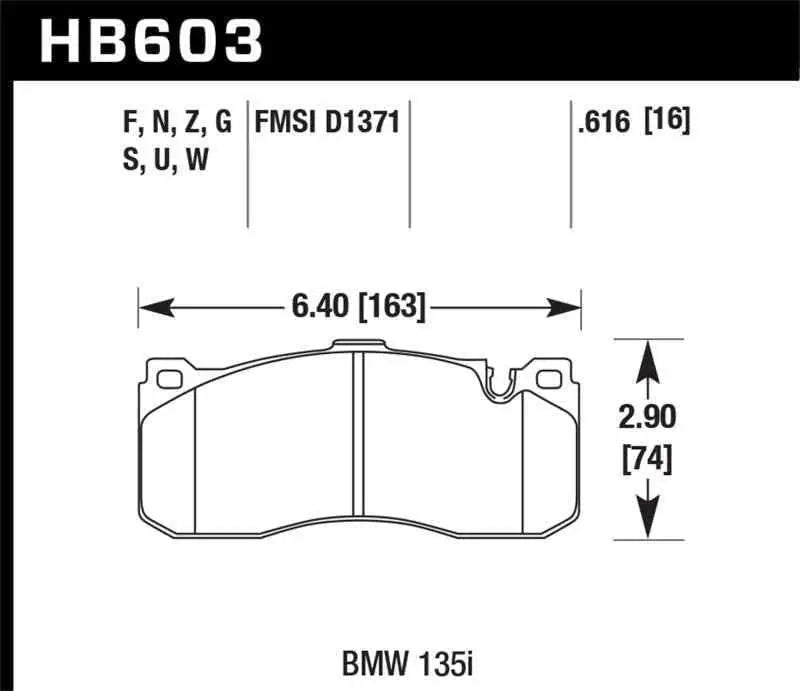Hawk BMW 135i HP+ Street Front Brake Pads hb603n-616