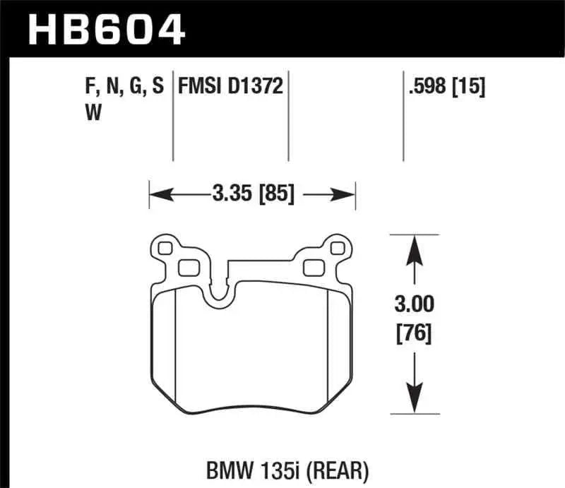 Hawk BMW 135i HPS Street Rear Brake Pads hb604f-598