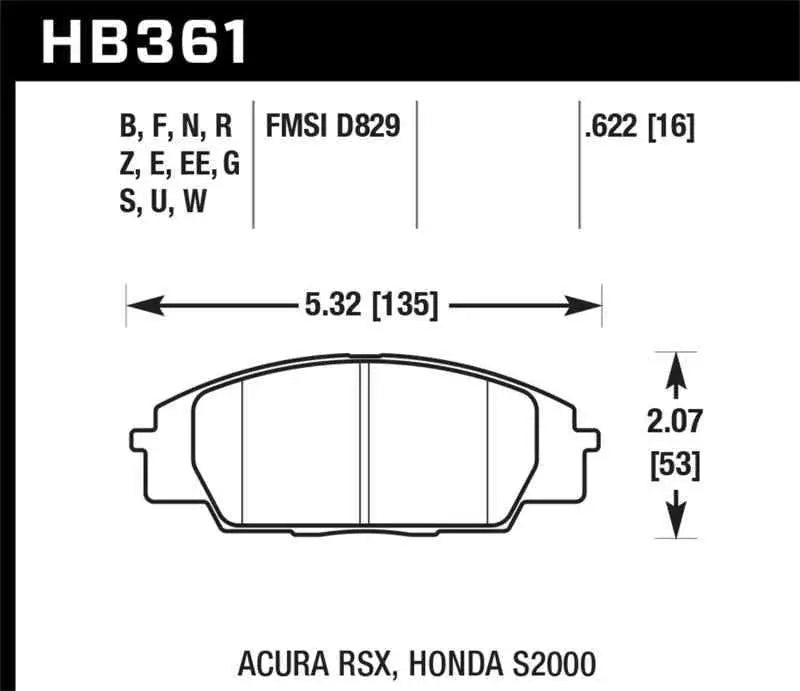 Hawk Honda S2000/Civic Type R/Acura RSX Front Race Pads hb361e-622