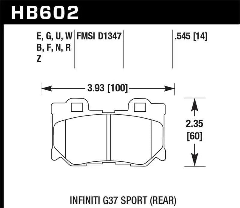 Hawk Infiniti G37 Sport Performance Ceramic Street Rear Brake Pads hb602z-545