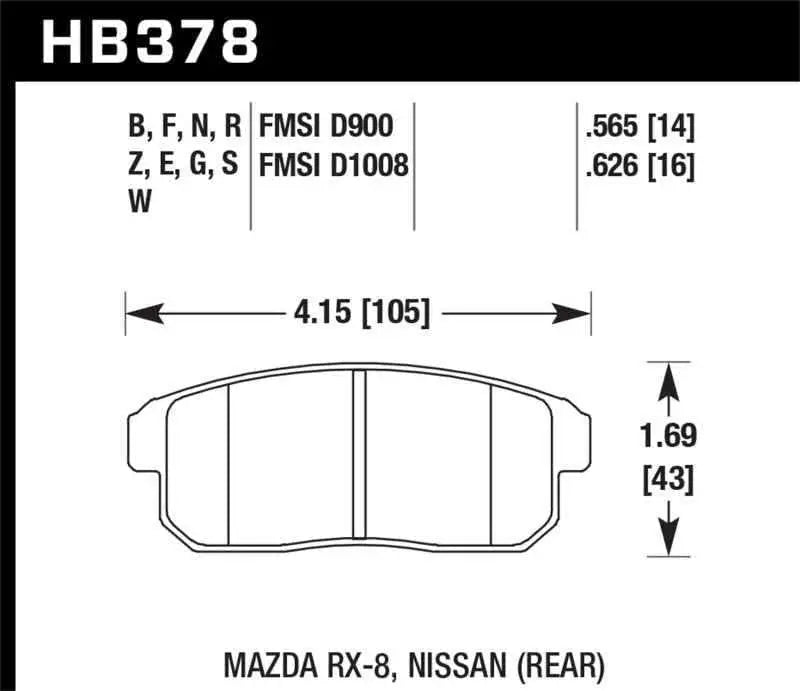 Hawk Mazda RX-8 / Nissan Track DTC-60 Race Rear Brake Pads hb378g-565