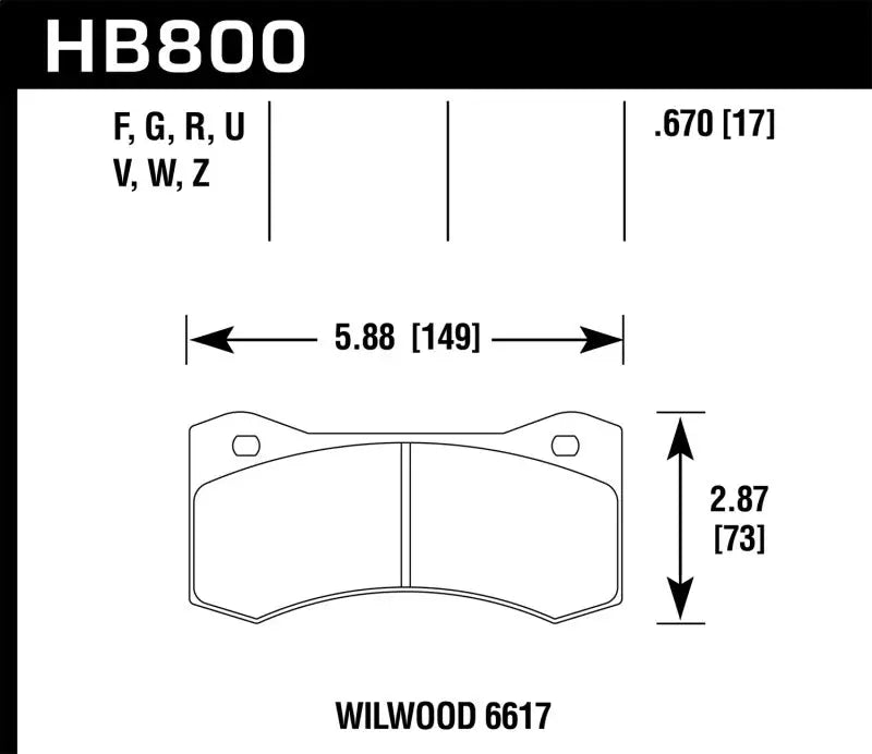Hawk Willwood 6617 DTC-60 Race Brake Pads hawkhb800g-670