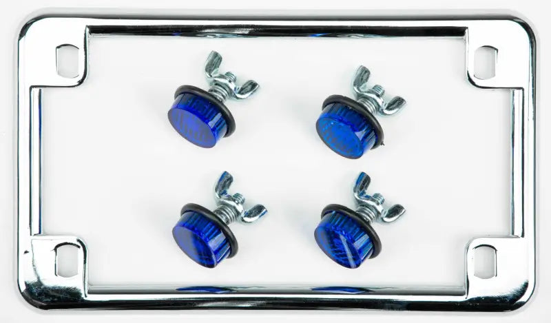 License Plate Frame W/4 Blue Reflectors Chrome wps-60-1313