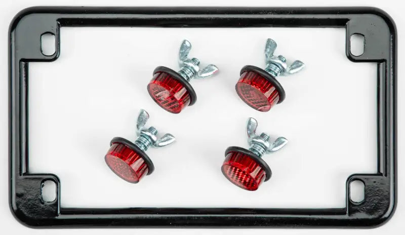 License Plate Frame W/4 Red Reflectors Black wps-60-1307