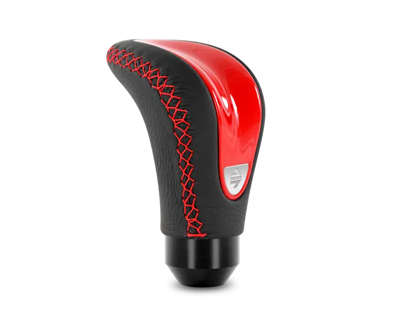 Momo Combat Evo Shift Knob - Black Leather, Red Insert, Red Stitching momctered