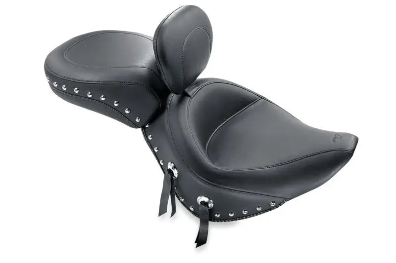 Mustang 84-06 Harley Standard Rear Tire Wide Touring Solo Seat w/Driver Backrest Studs - Black - 79120 mmp79120