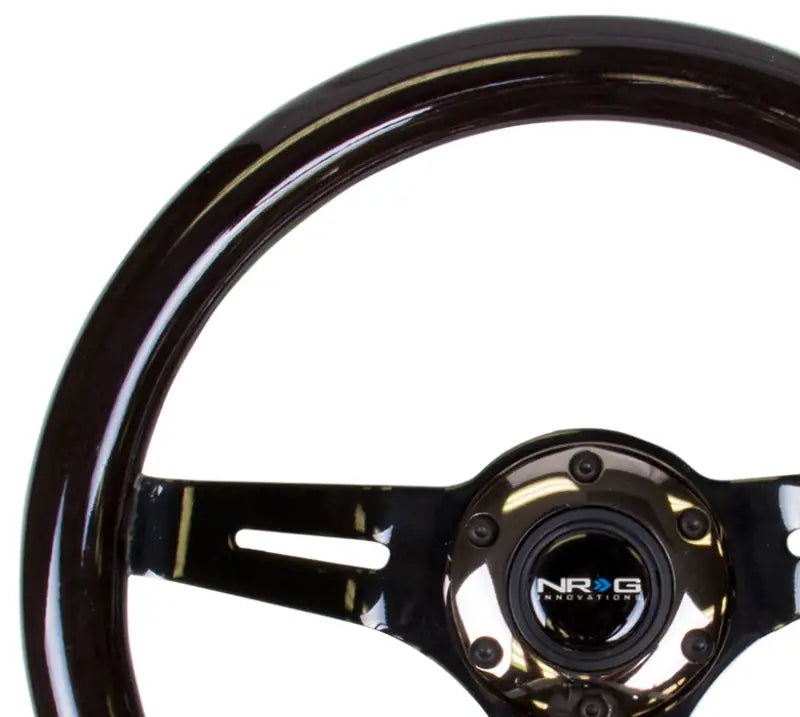 NRG Classic Wood Grain Steering Wheel (310mm) Black w/Black Chrome 3-Spoke Center nrgst-310bk-bk