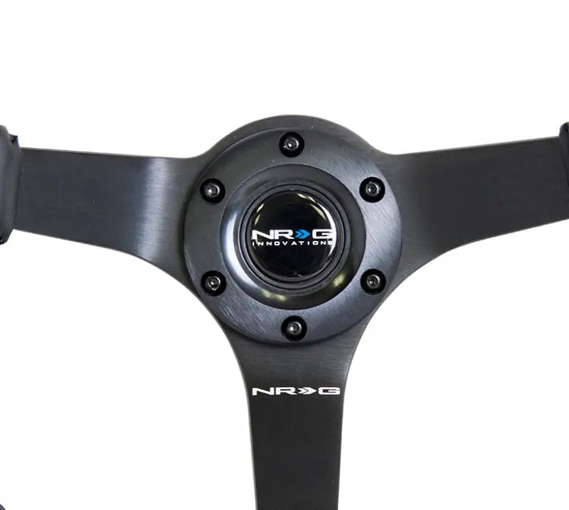 NRG Reinforced Steering Wheel (350mm / 3in. Deep) Bk Leather w/Bk BBall Stitch (Odi Bakchis Edition) nrgrst-036mb-r