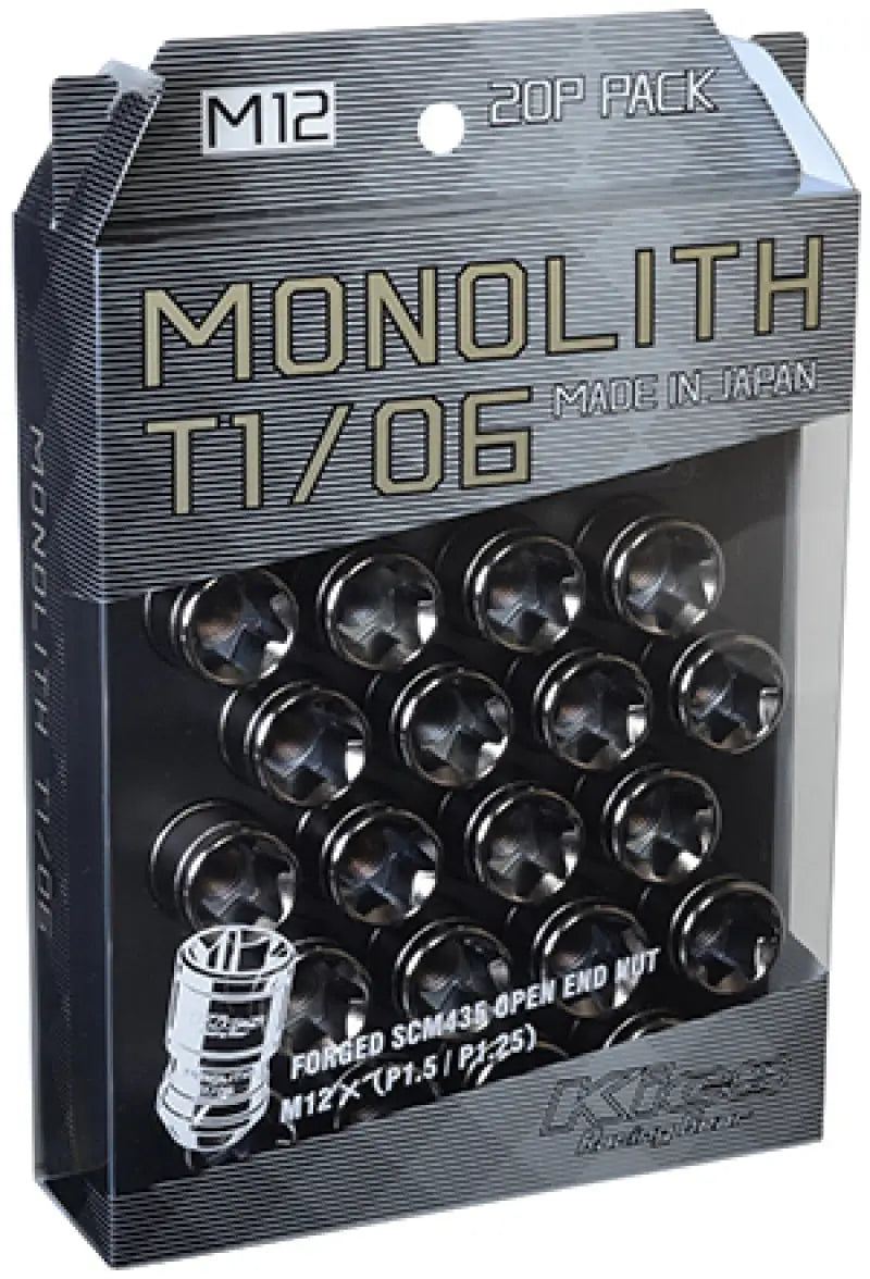 Project Kics 12 x 1.5 Glorious Black T1/06 Monolith Lug Nuts - 20 Pcs pjkwmn01gk