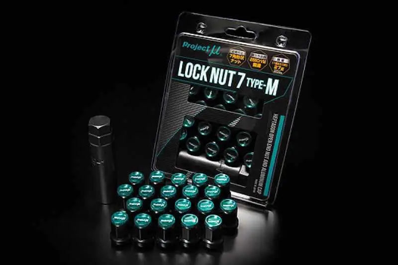 Project Mu Super Lock 7 M-Type Lock Nut M12 x 1.5 - Black / Green Cap (Special Order No Cancel) pln7p150b