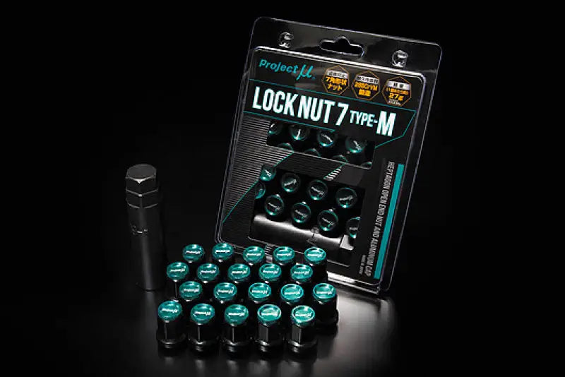 Project Mu Super Lock Nut 7 Type-M M12x1.25 Black / Green Cap (Special Order No Cancel) pmupln7p125b